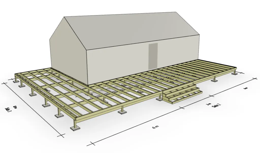 Dæmi um pall á hellum teiknaður í pallateiknari.is.
