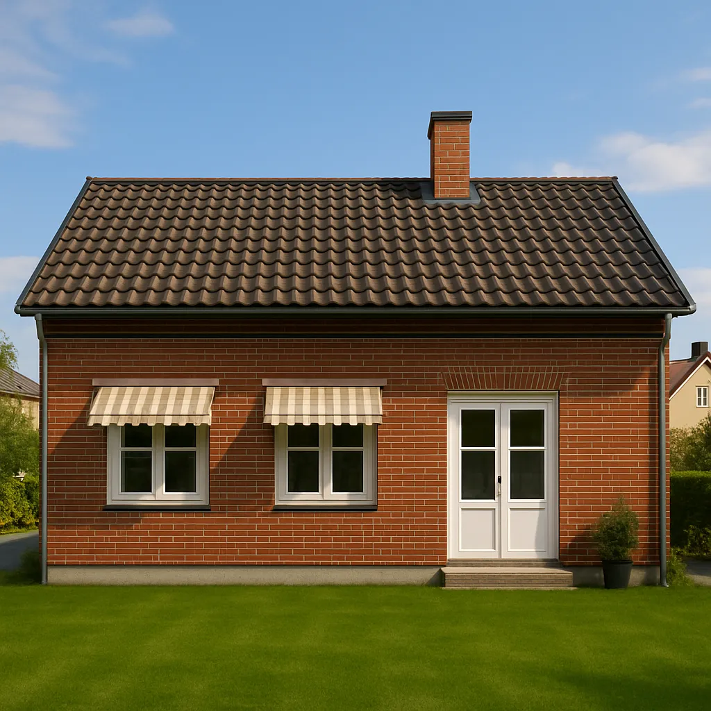 Upprunaleg mynd af múrsteinshúsi